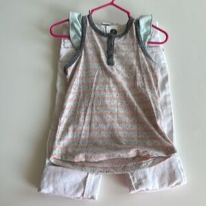 Miki miette coral gray striped tank with white Jean capris bundle